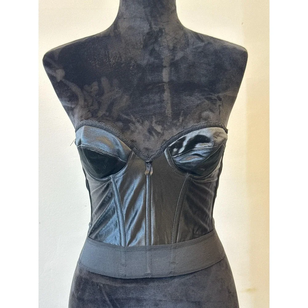 Victorias Secret Bustier Womens 34A Black Faux Leather Strapless Corset Top‎